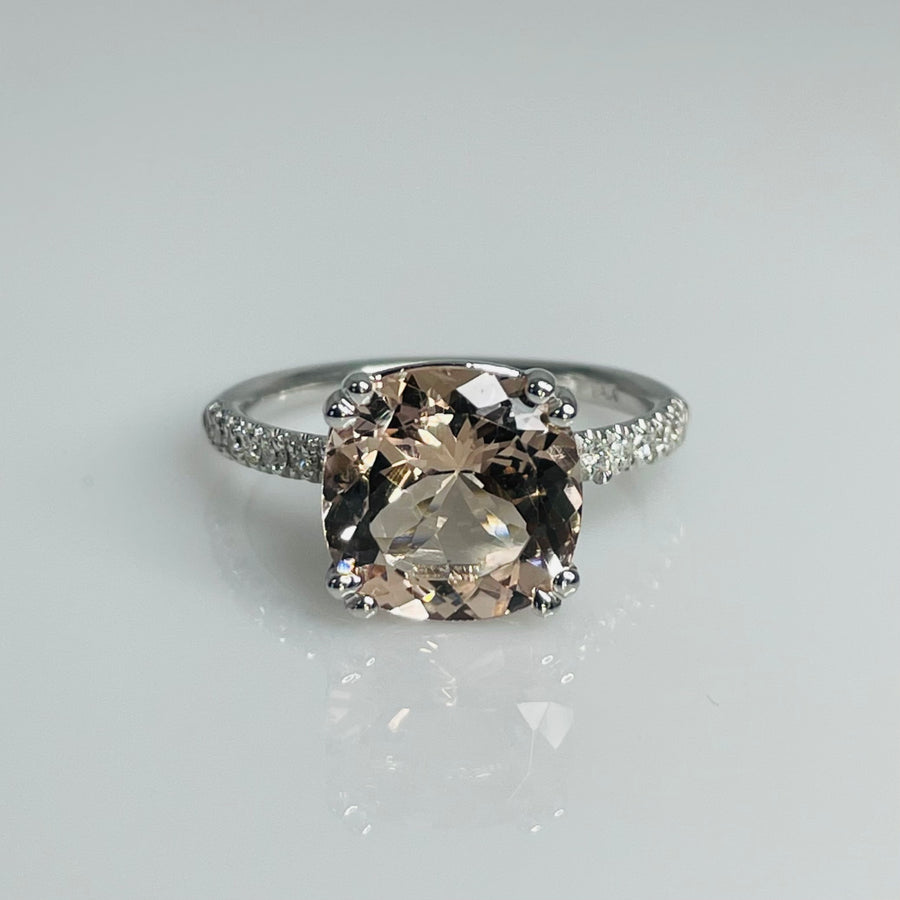 14K White Gold Morganite Diamond Ring 3.30/0.21ct