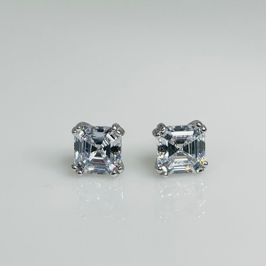 Asscher Cut AAA Cubic Zirconia Stud Earrings 7x7mm