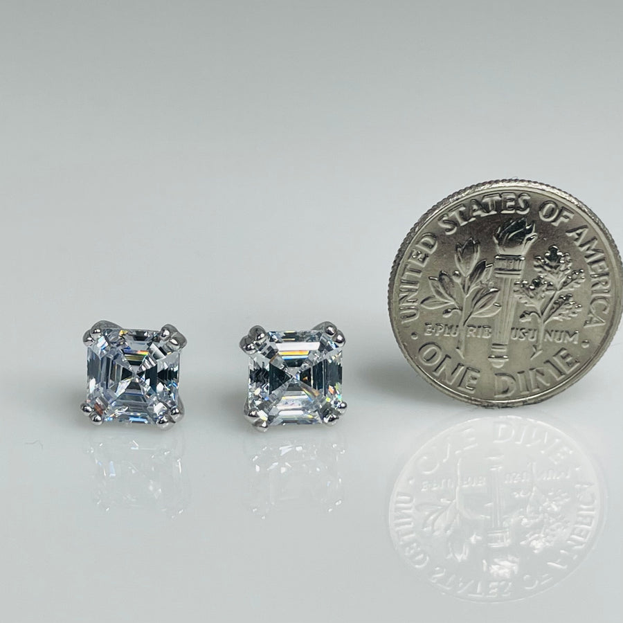 Asscher Cut AAA Cubic Zirconia Stud Earrings 7x7mm