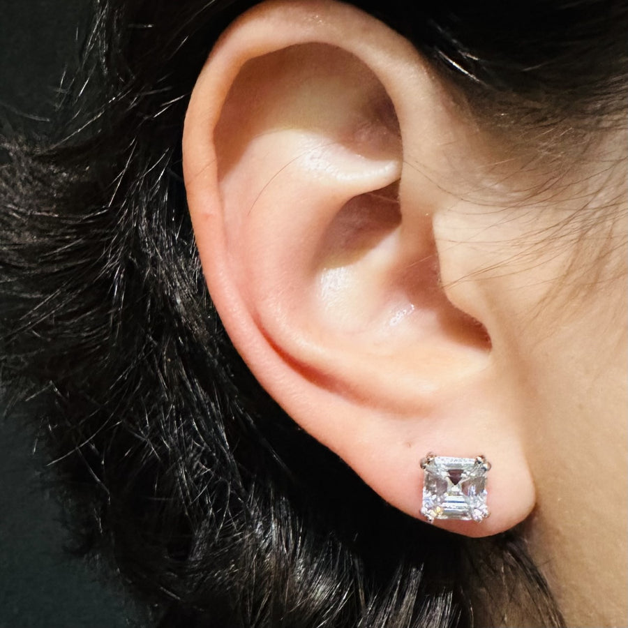 Asscher Cut AAA Cubic Zirconia Stud Earrings 7x7mm