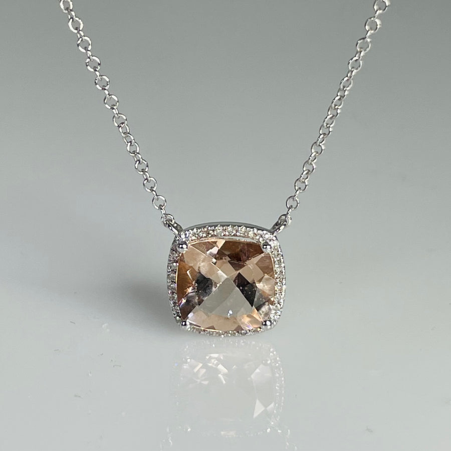 14K White Gold Morganite Diamond Necklace 1.85/0.09ct