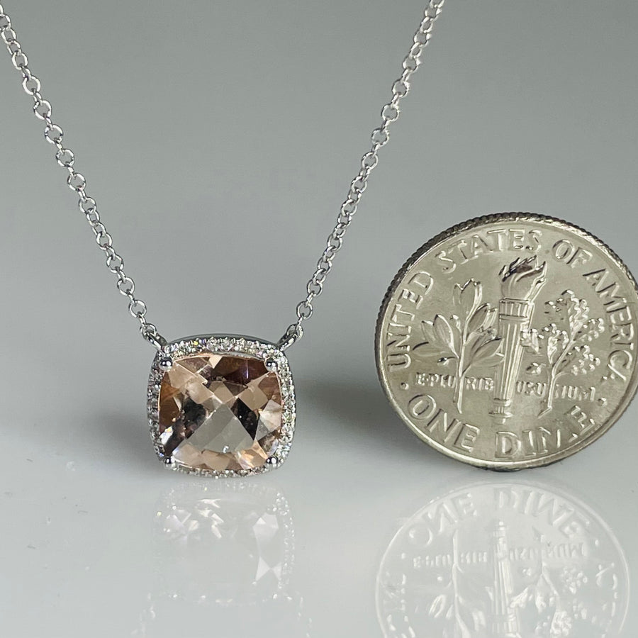 14K White Gold Morganite Diamond Necklace 1.85/0.09ct