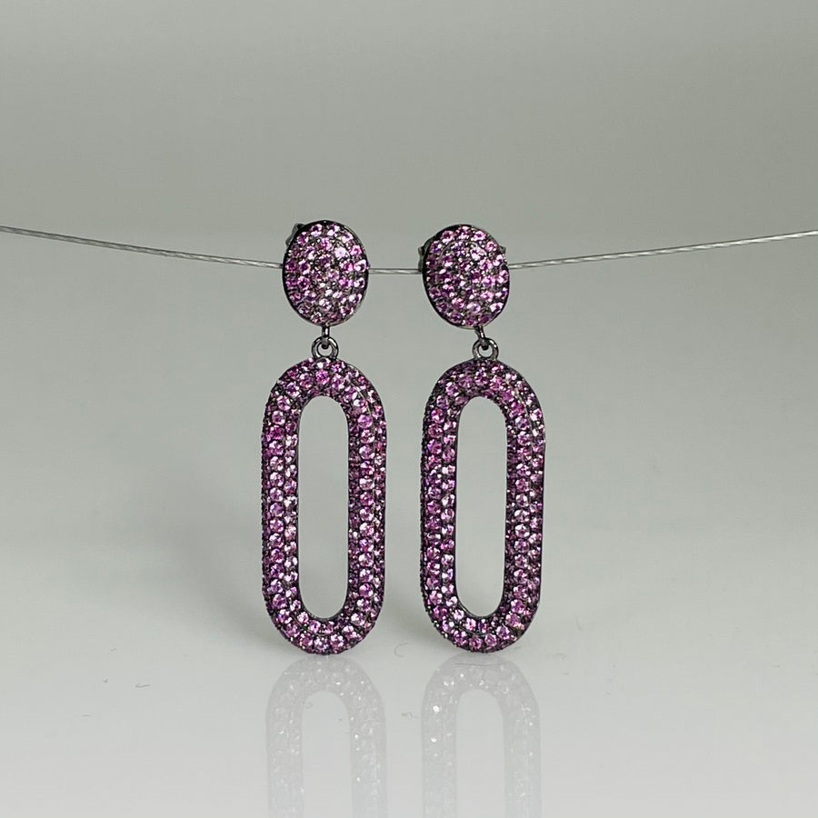 14K White Gold Pink Sapphire Oval Drop Earrings 2.0ct