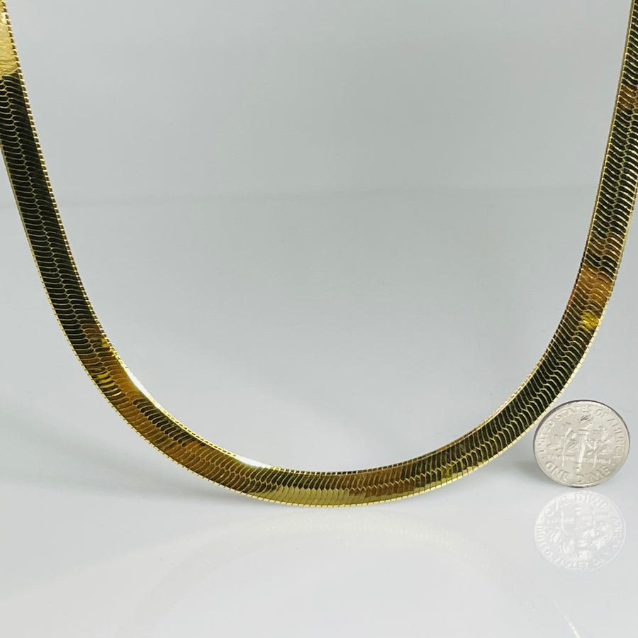 18K Yellow Gold Plated Herringbone Necklace 7mm