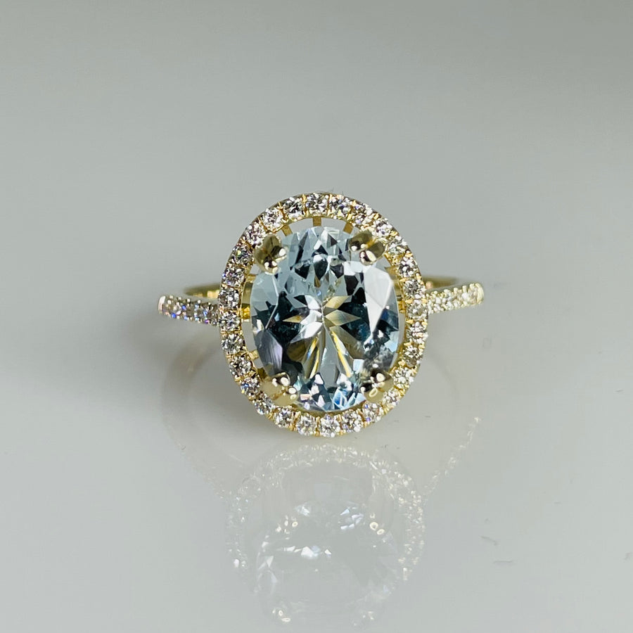 14K Yellow Gold Aquamarine Diamond Ring 2.0/0.28ct