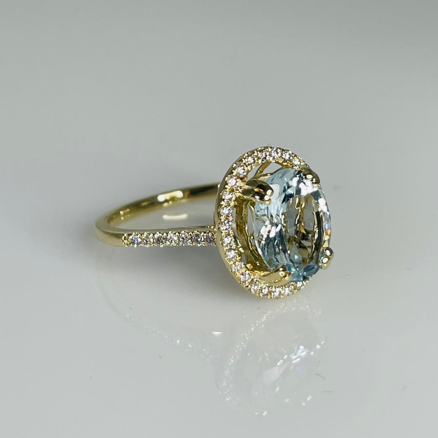 14K Yellow Gold Aquamarine Diamond Ring 2.0/0.28ct