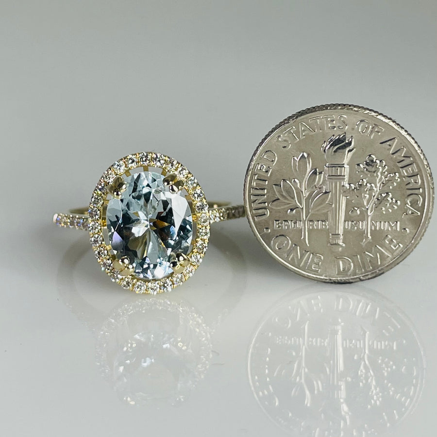 14K Yellow Gold Aquamarine Diamond Ring 2.0/0.28ct