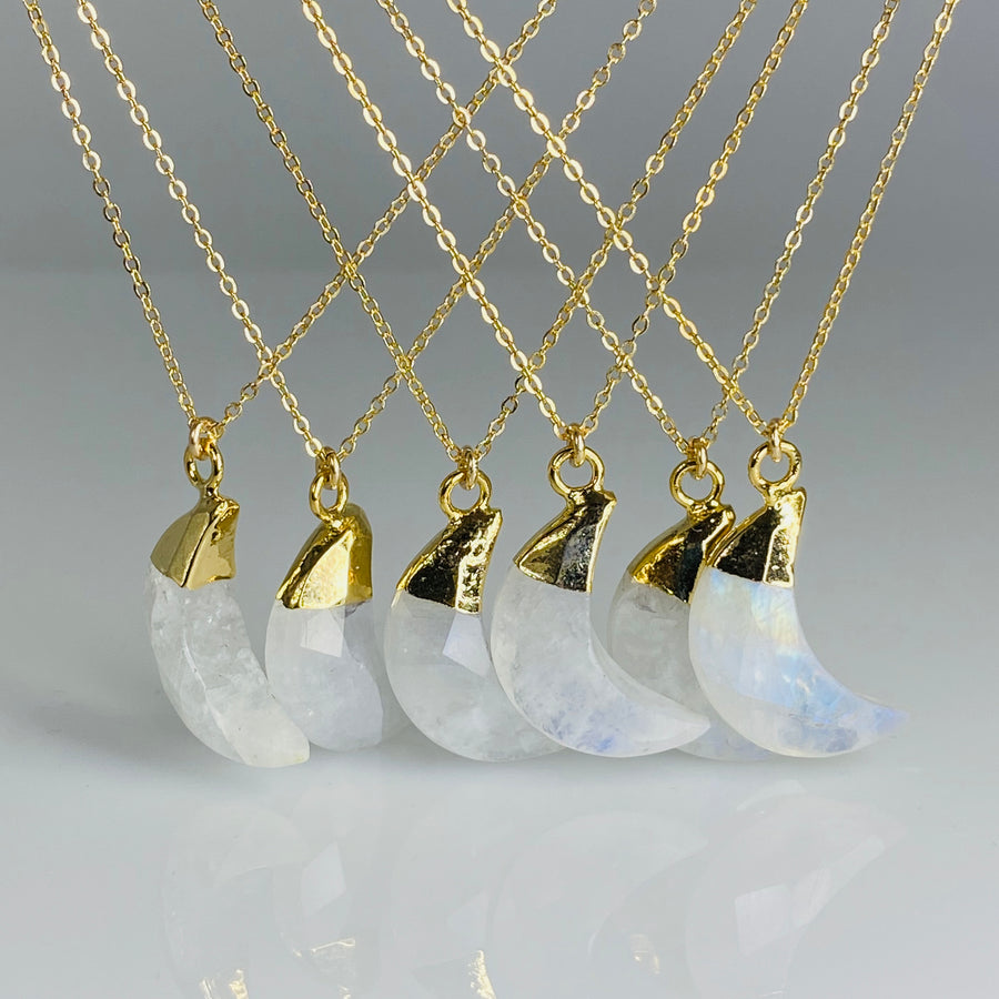 Rainbow Moonstone Crescent Moon Necklace
