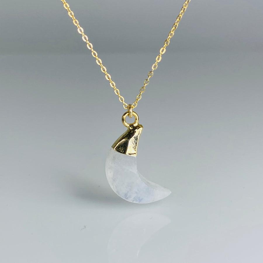 Rainbow Moonstone Crescent Moon Necklace