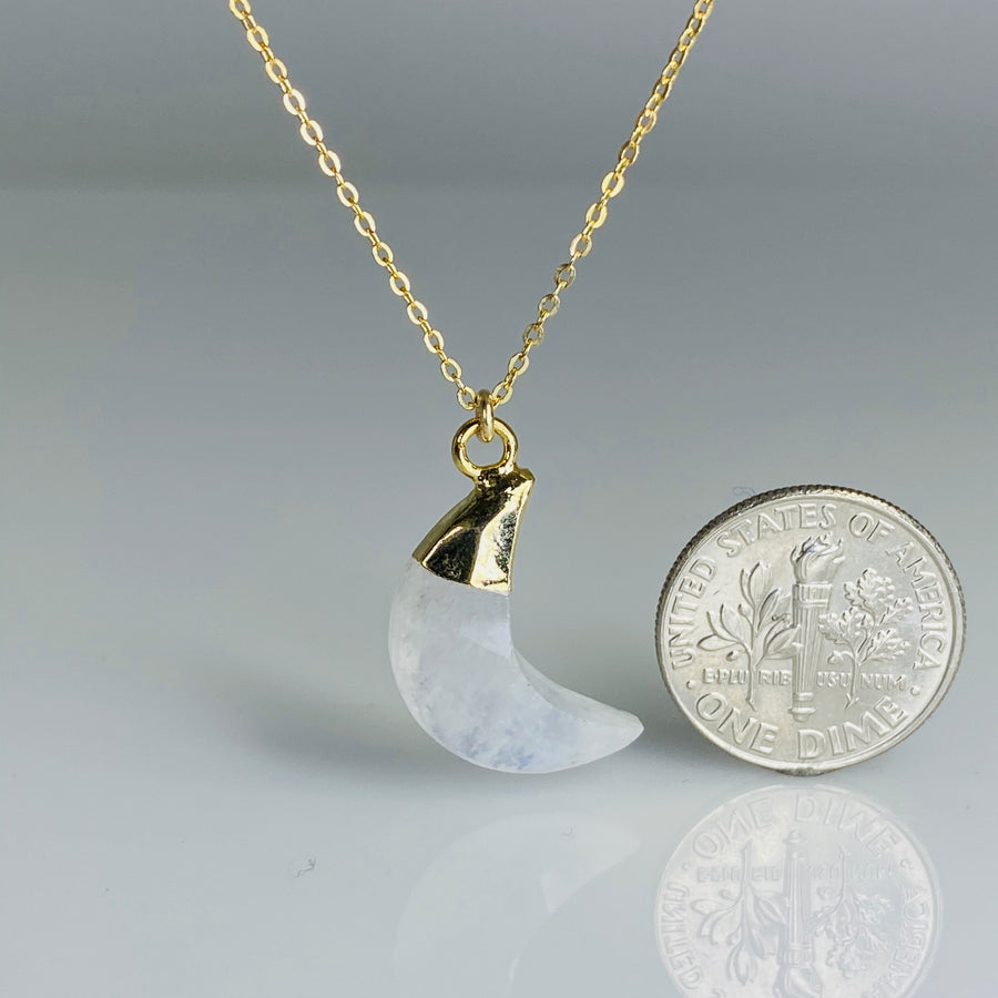 Rainbow Moonstone Crescent Moon Necklace