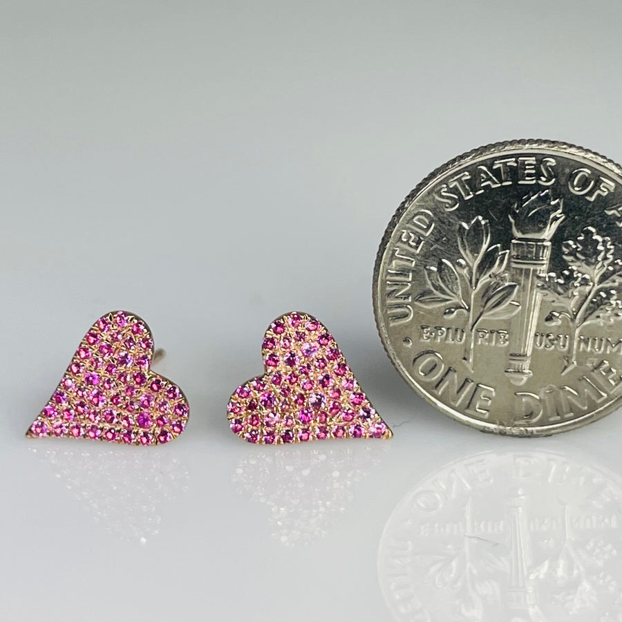 14K Rose Gold Pave Pink Sapphire Heart Studs 0.31ct