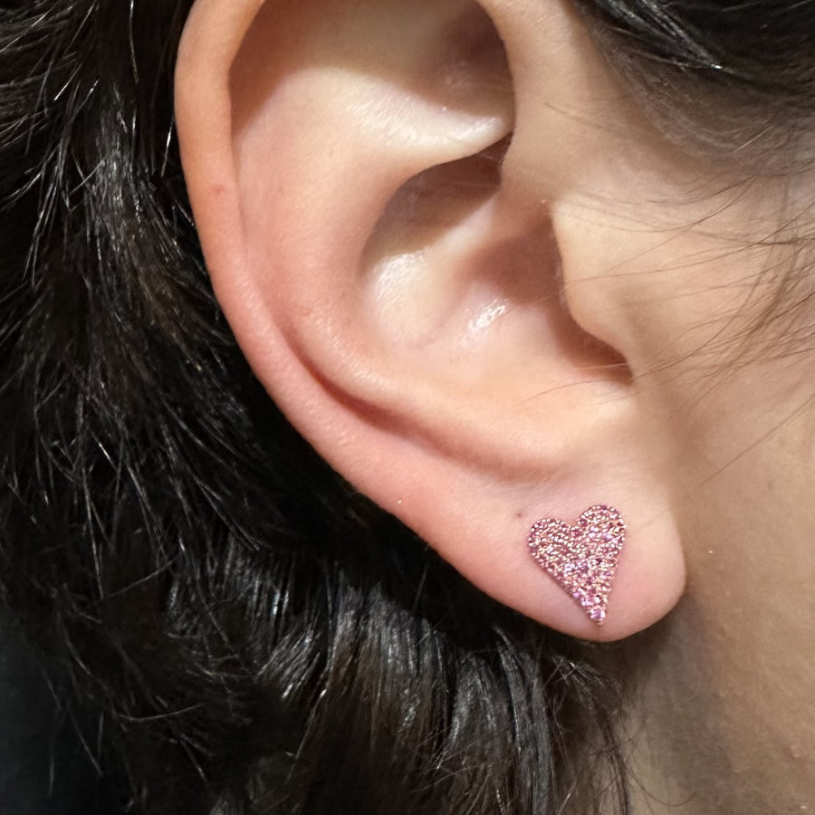 14K Rose Gold Pave Pink Sapphire Heart Studs 0.31ct