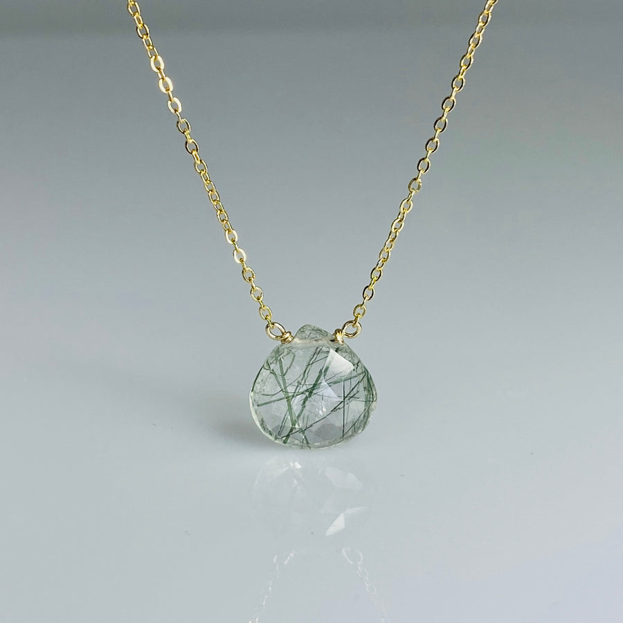 Green Rutilated Quartz Drop Necklace 10mm