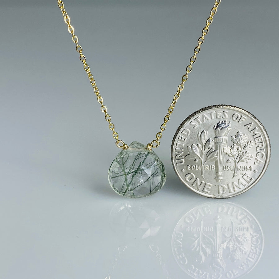 Green Rutilated Quartz Drop Necklace 10mm