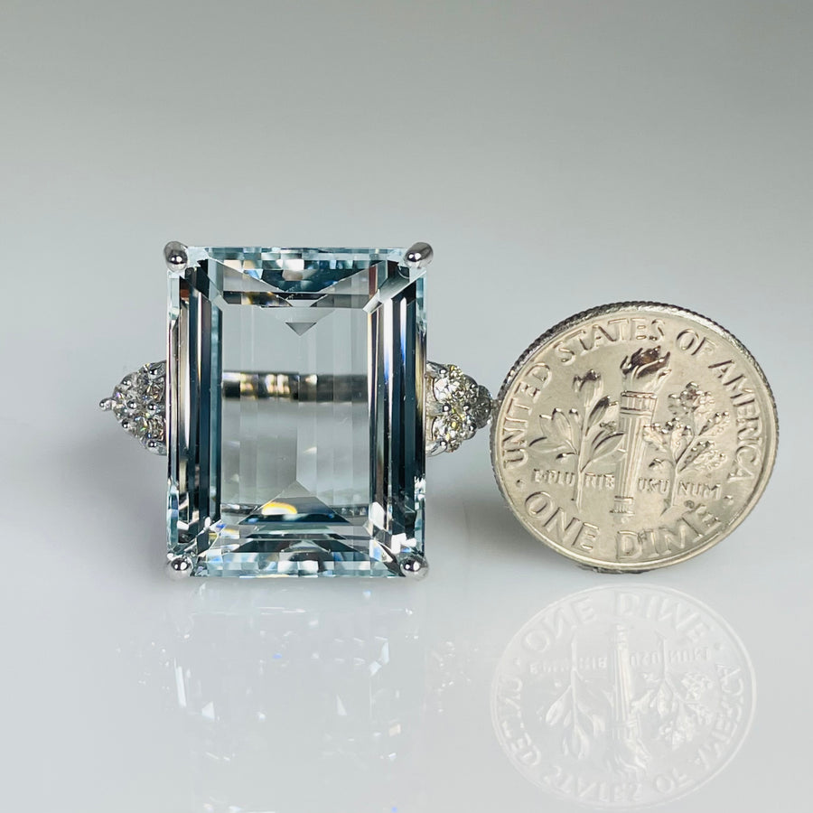 14K White Gold Aquamarine Diamond Ring 27.59/0.50ct