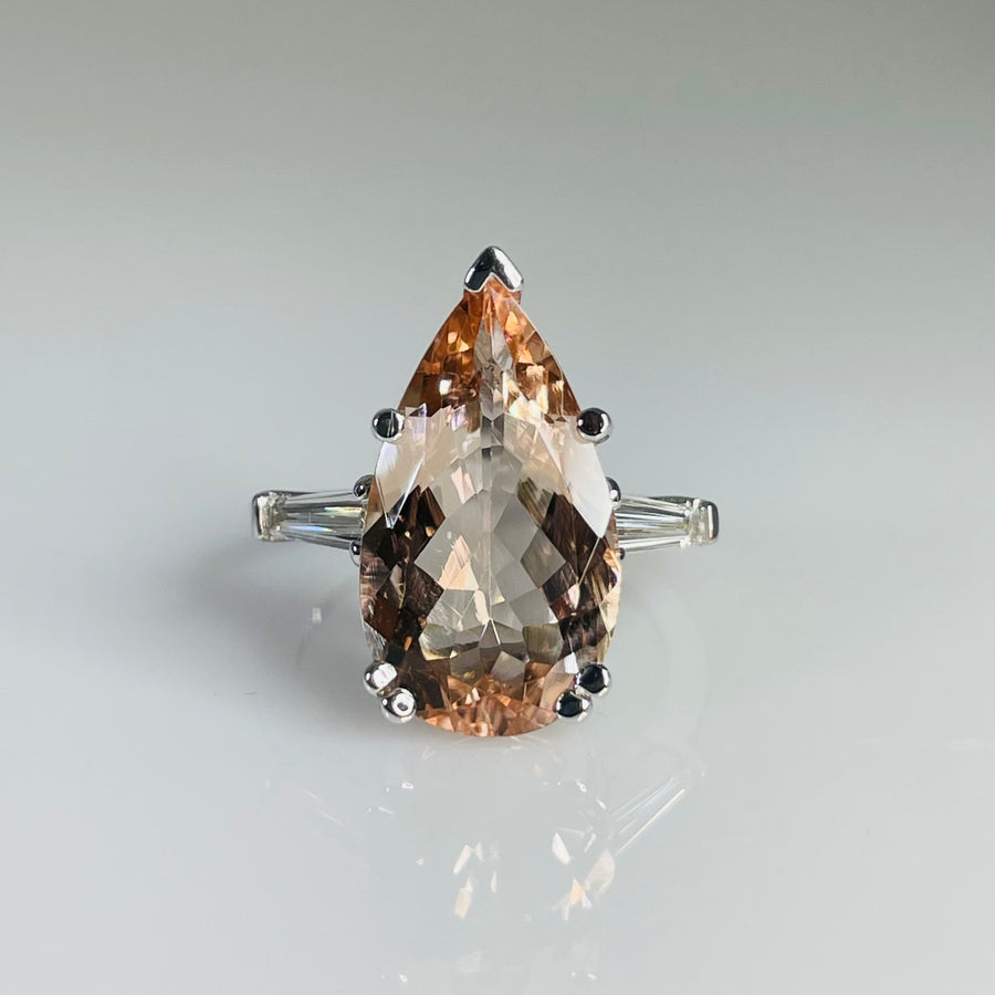 14K White Gold Teardrop Morganite Diamond Ring 5.48/0.32ct