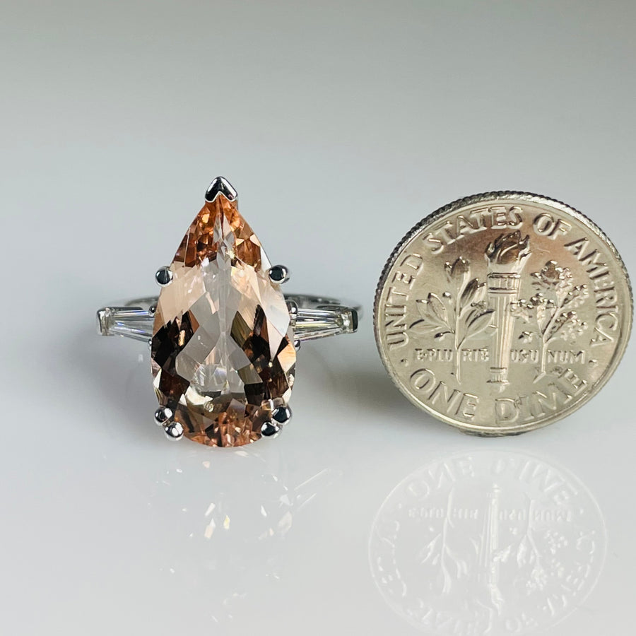 14K White Gold Teardrop Morganite Diamond Ring 5.48/0.32ct