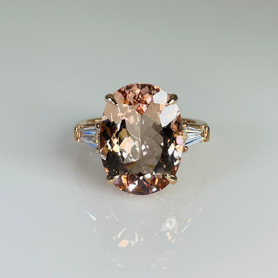 14K Rose Gold Three Stone Morganite Diamond Ring 6.65/0.35ct