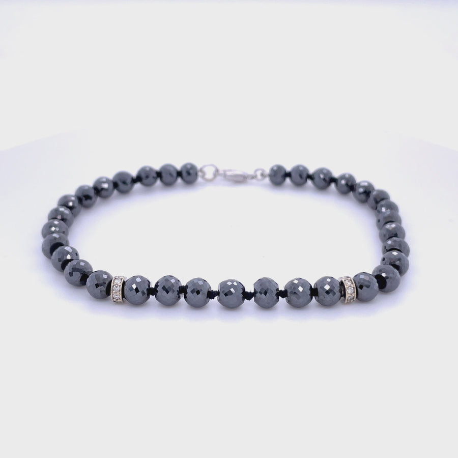 14K White Gold Black Diamond Beaded Bracelet 33ct