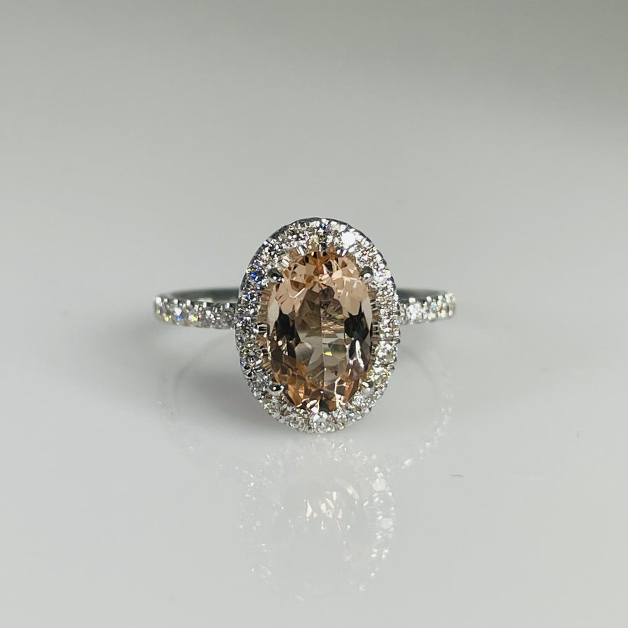 14K White Gold Morganite Diamond Ring 1.63/0.50ct