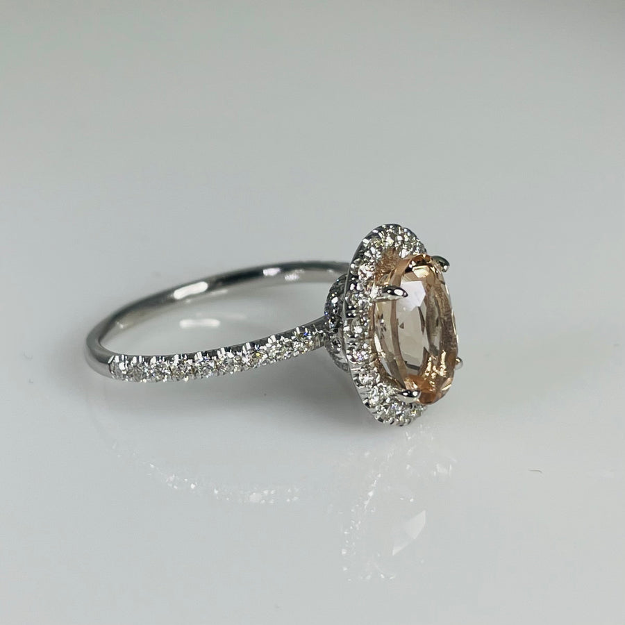 14K White Gold Morganite Diamond Ring 1.63/0.50ct