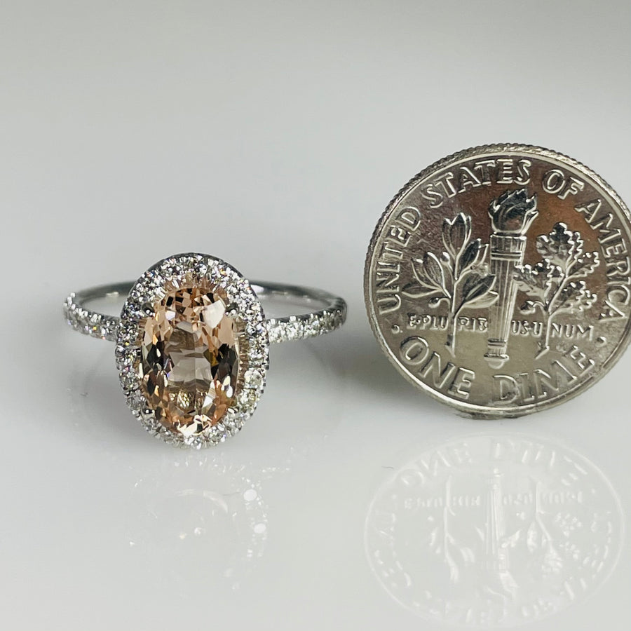 14K White Gold Morganite Diamond Ring 1.63/0.50ct