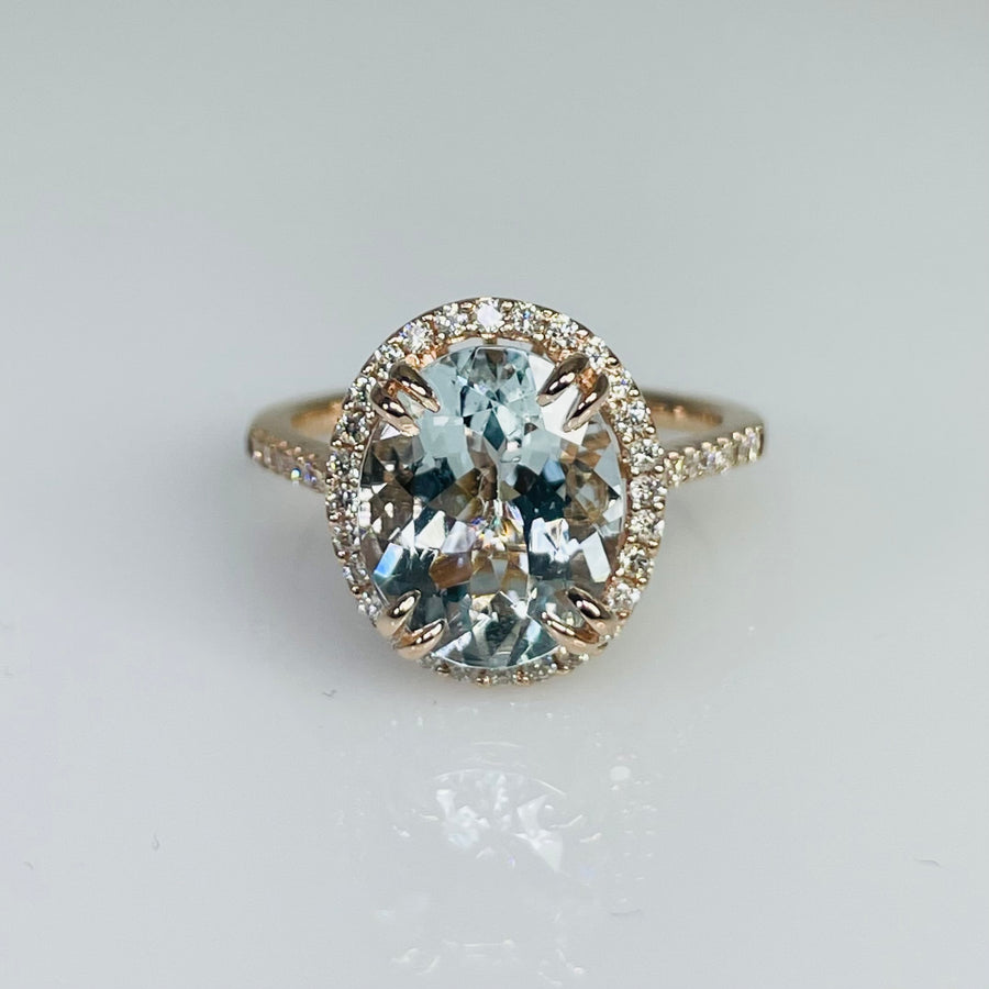 14K Rose Gold Aquamarine Diamond Ring 2.71/0.28ct