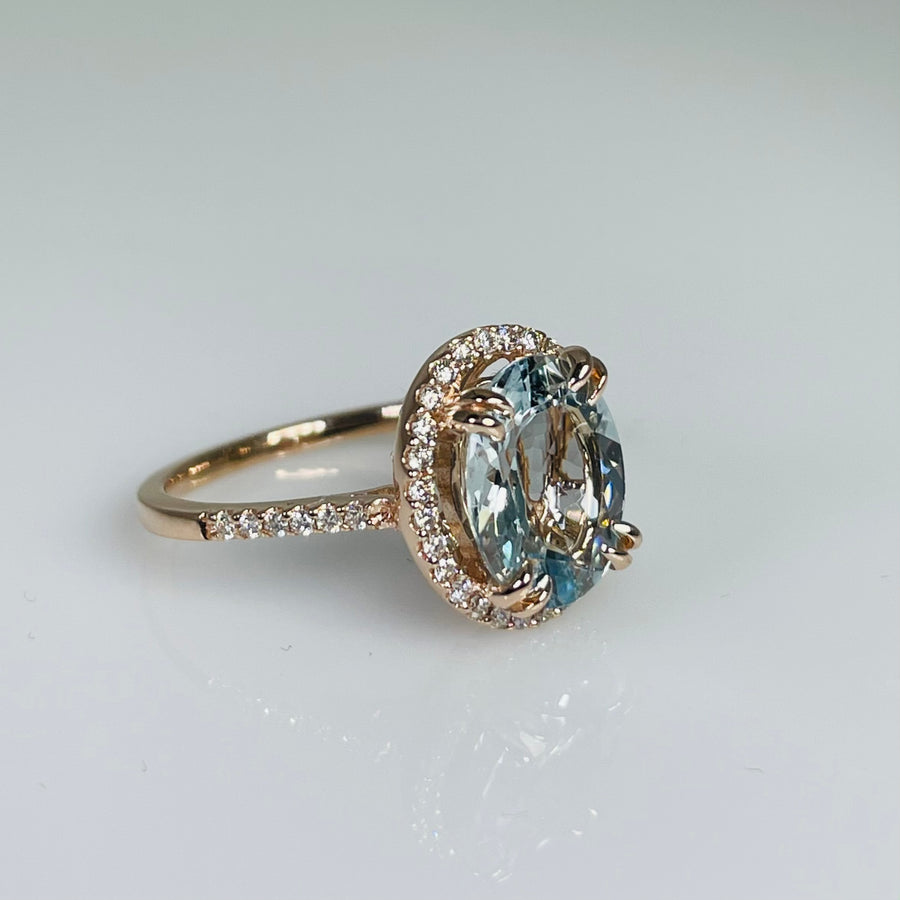 14K Rose Gold Aquamarine Diamond Ring 2.71/0.28ct