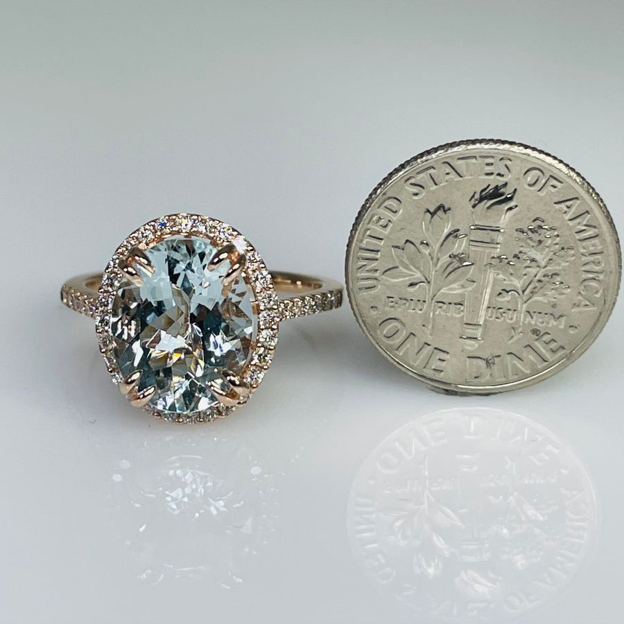 14K Rose Gold Aquamarine Diamond Ring 2.71/0.28ct