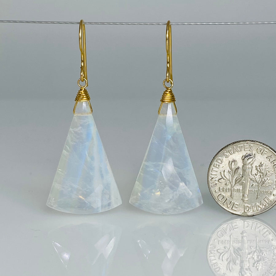 Fan Shape Rainbow Moonstone Earrings 17x29mm