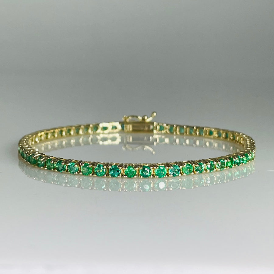 14K Yellow Gold Emerald Tennis Bracelet 3.74ct