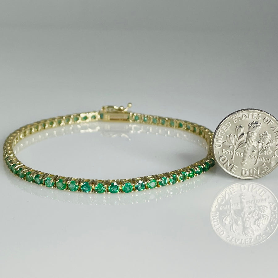 14K Yellow Gold Emerald Tennis Bracelet 3.74ct
