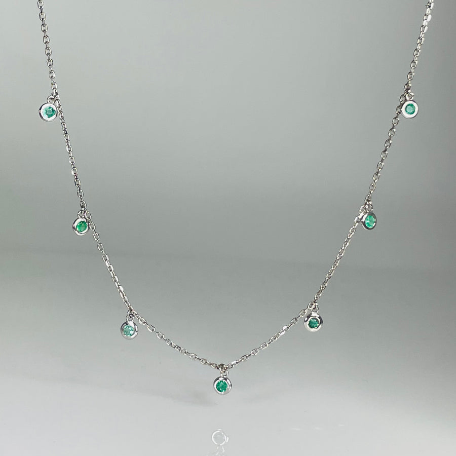 14K White Gold Emerald Multidrop Necklace 0.41ct