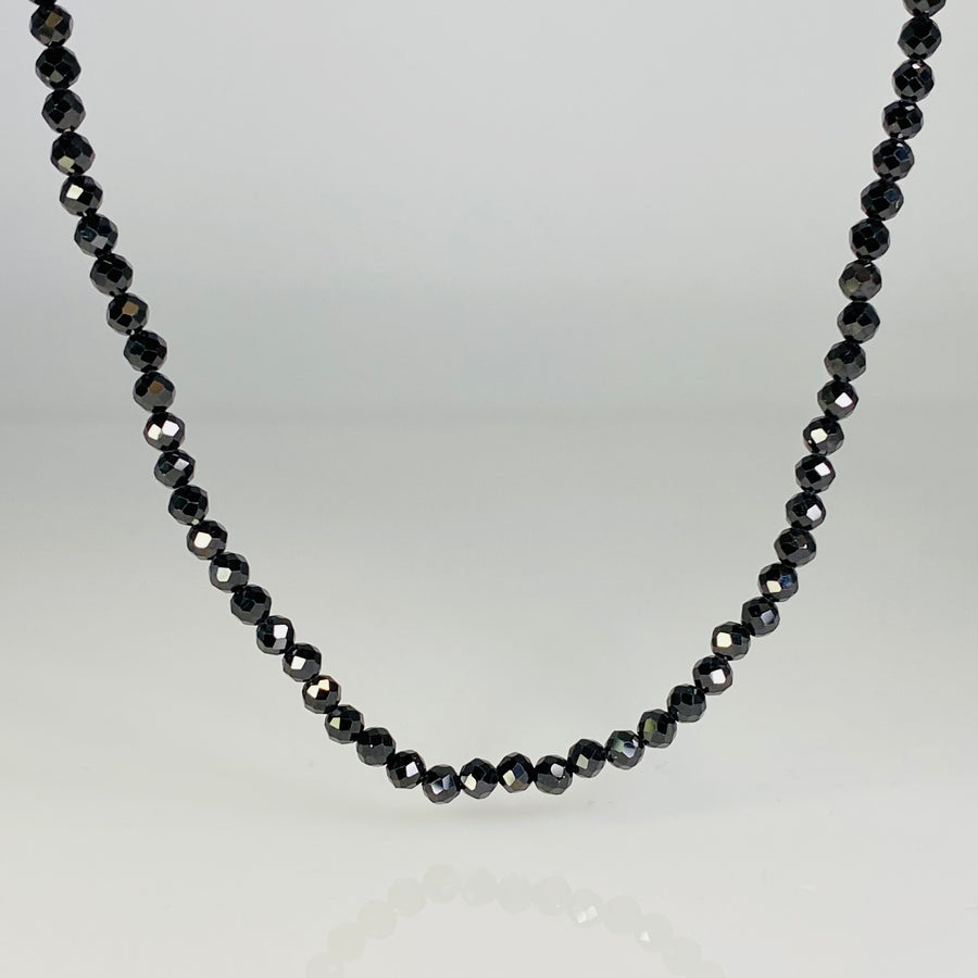 14K Yellow Gold Black Spinel Beaded Necklace 3mm