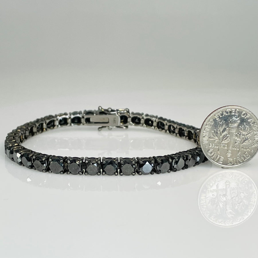 14K White Gold Black Diamond Tennis Bracelet 16.03ct