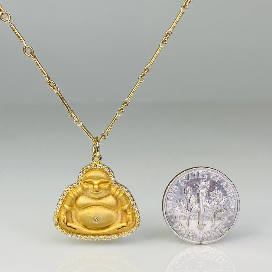 14K Yellow Gold Diamond Buddha Necklace 0.25ct