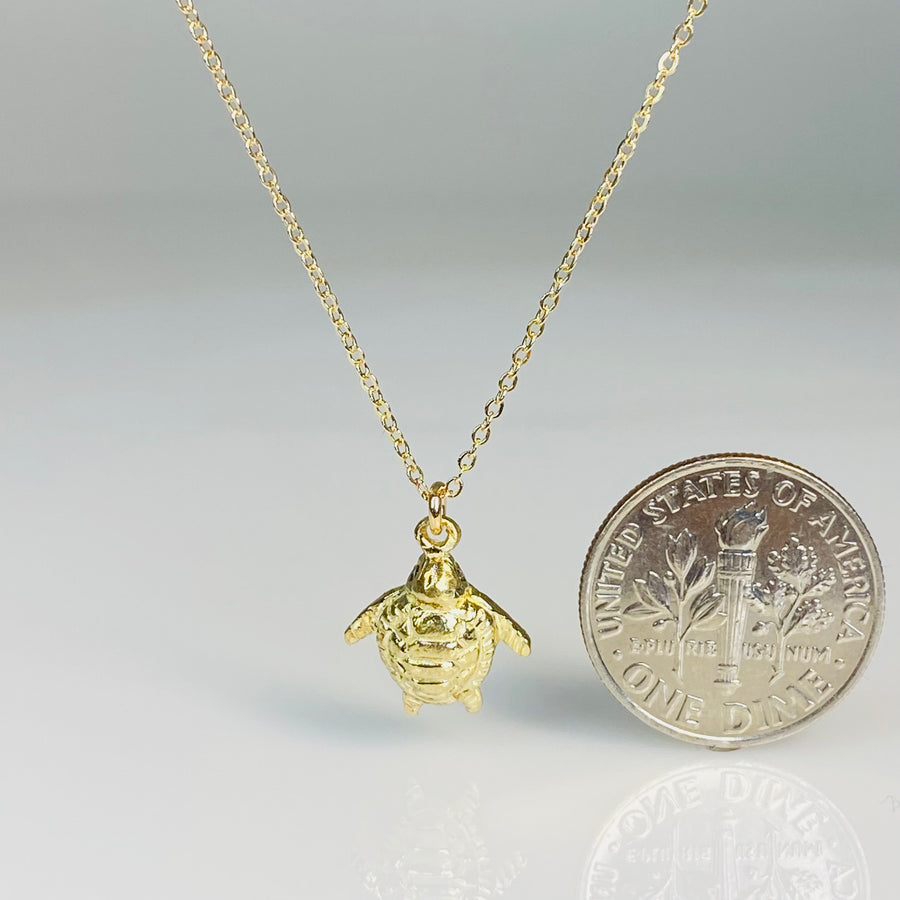 14K Yellow Gold Black Diamond Turtle Necklace