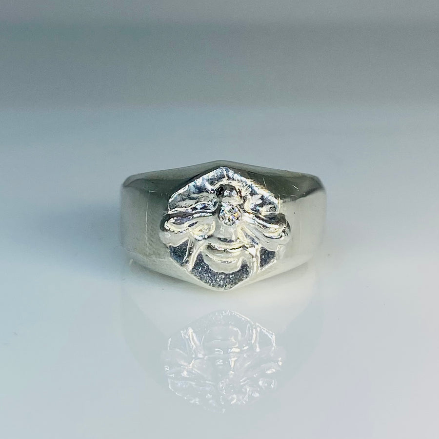 Sterling Silver Bumblebee Diamond Signet Ring 0.04ct