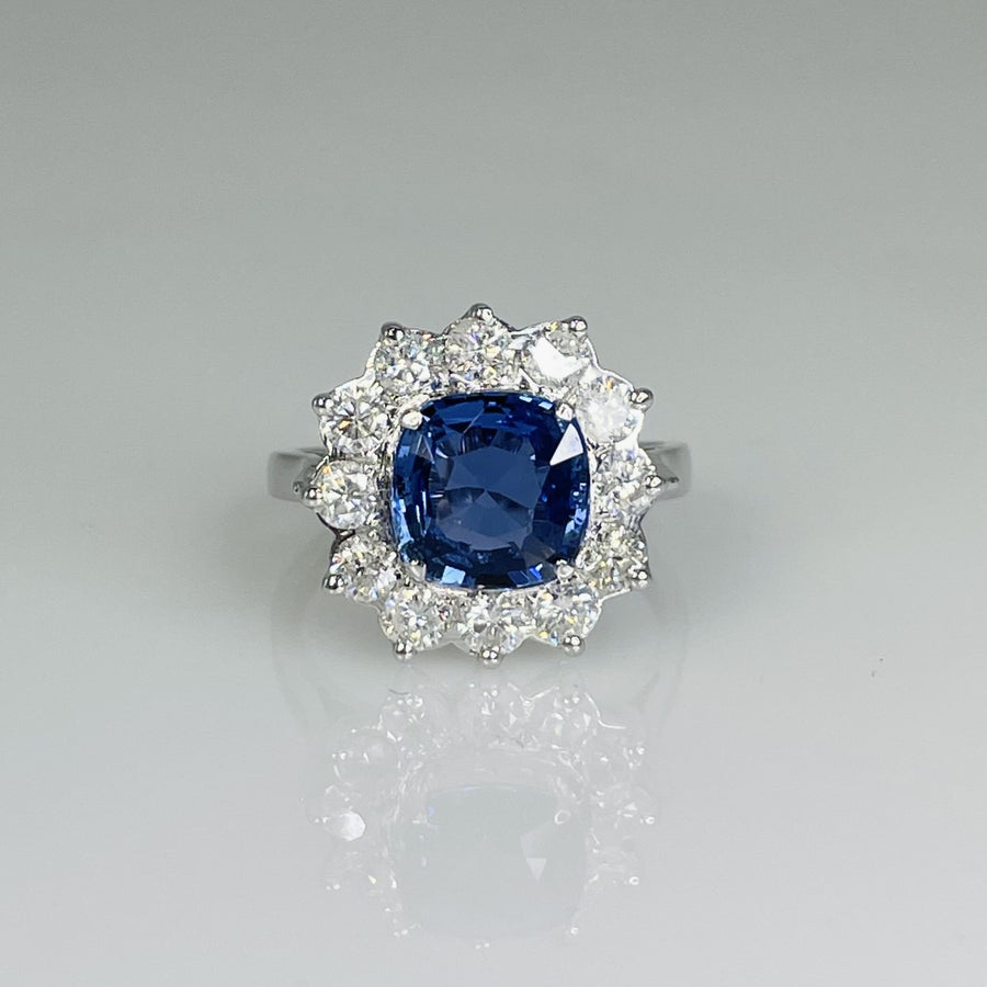 18K White Gold Blue Sapphire and Diamond Ring 2.33/1.10ct