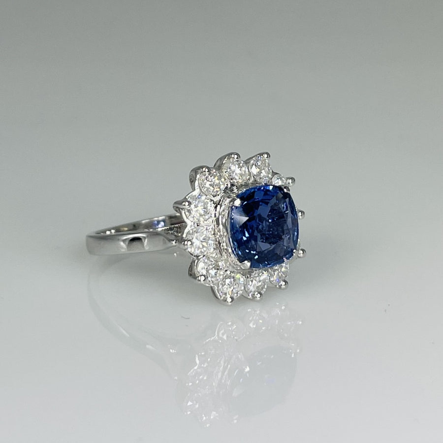 18K White Gold Blue Sapphire and Diamond Ring 2.33/1.10ct