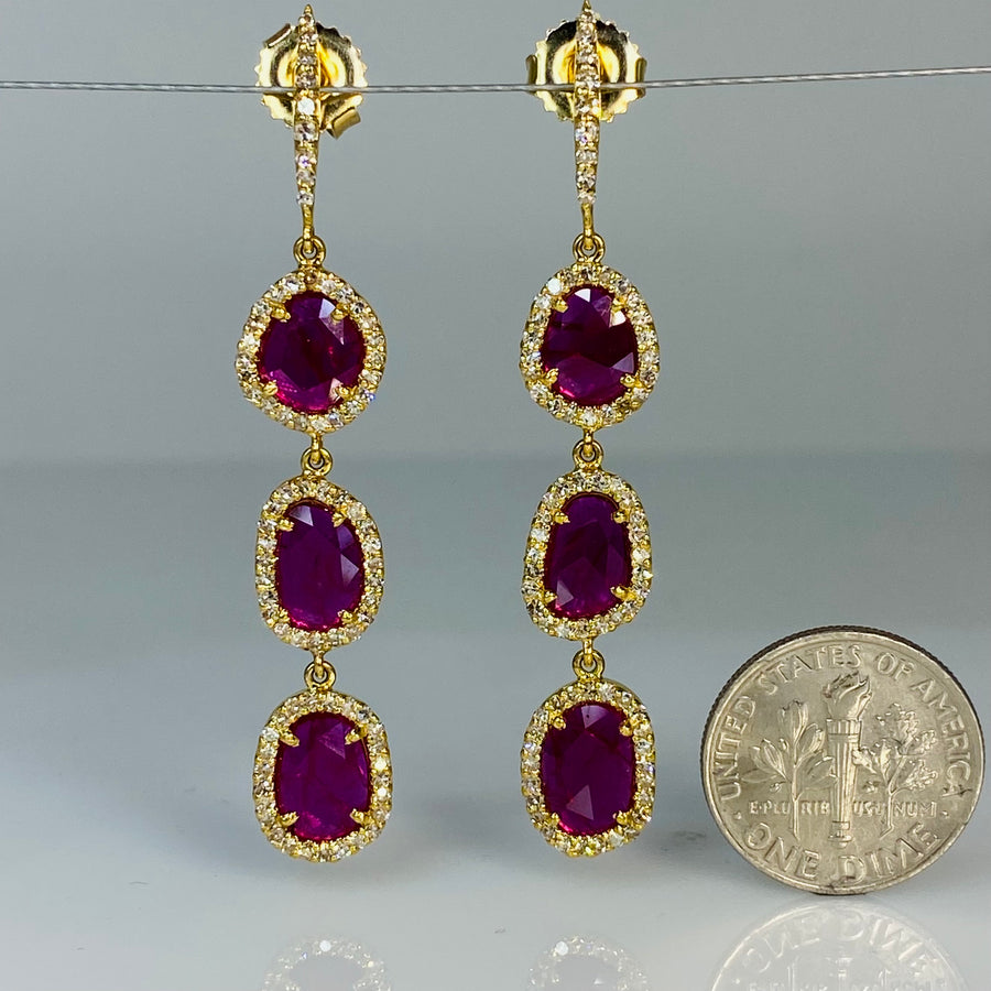 14K Yellow Gold Ruby and Diamond Multi-Drop Earrings 4.45/1.16ct