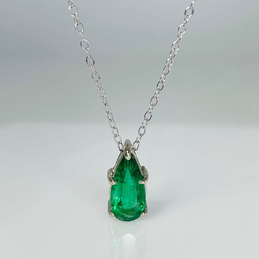 14K White Gold Emerald Drop Necklace 2.71ct