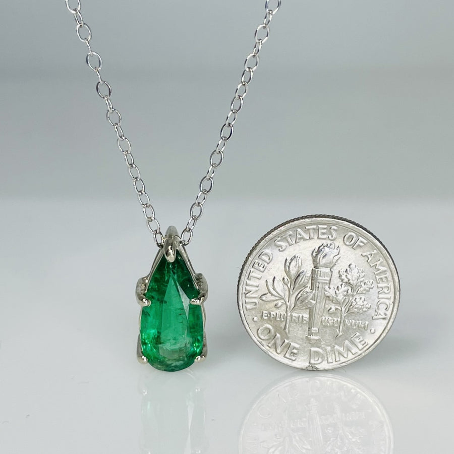 14K White Gold Emerald Drop Necklace 2.71ct