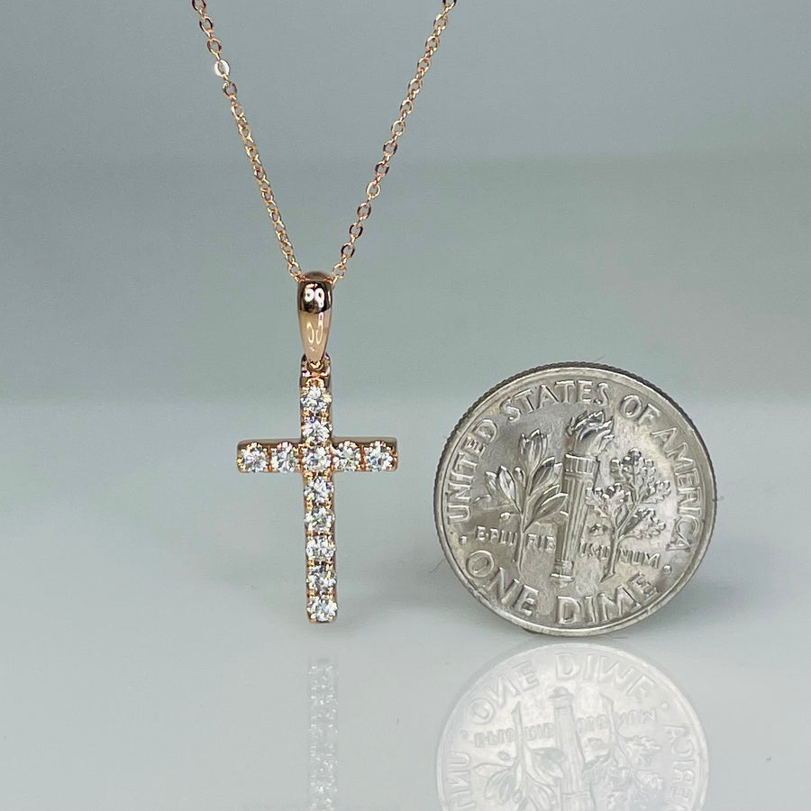 14K Rose Gold Diamond Cross Necklace 0.23ct