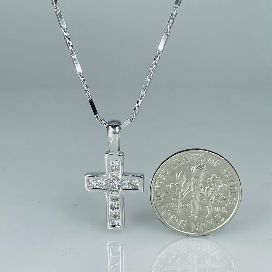 14K White Gold Diamond Cross Necklace 0.50ct