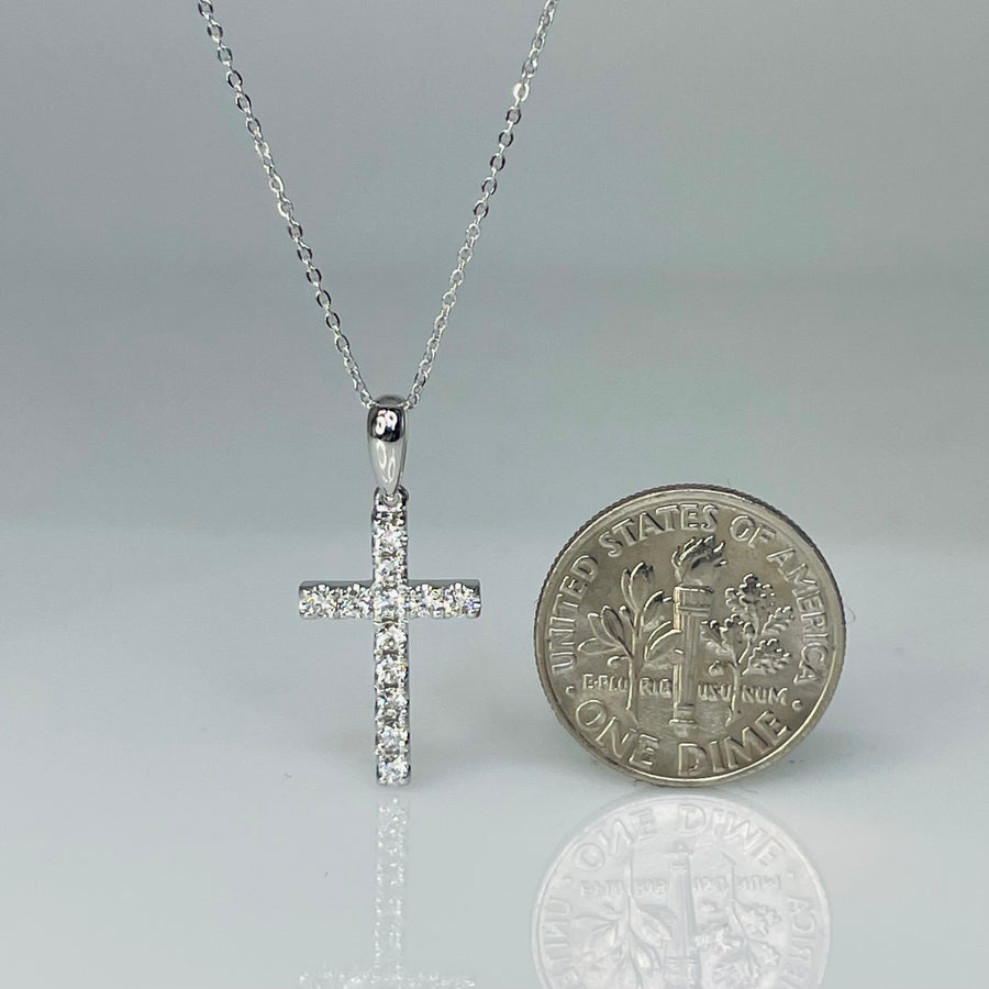 14K White Gold Diamond Cross Necklace 0.23ct