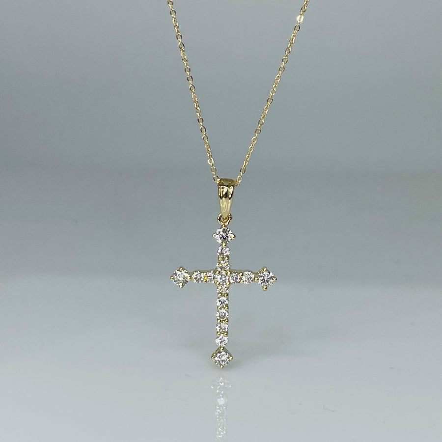 14K Yellow Gold Diamond Cross Necklace 0.53ct