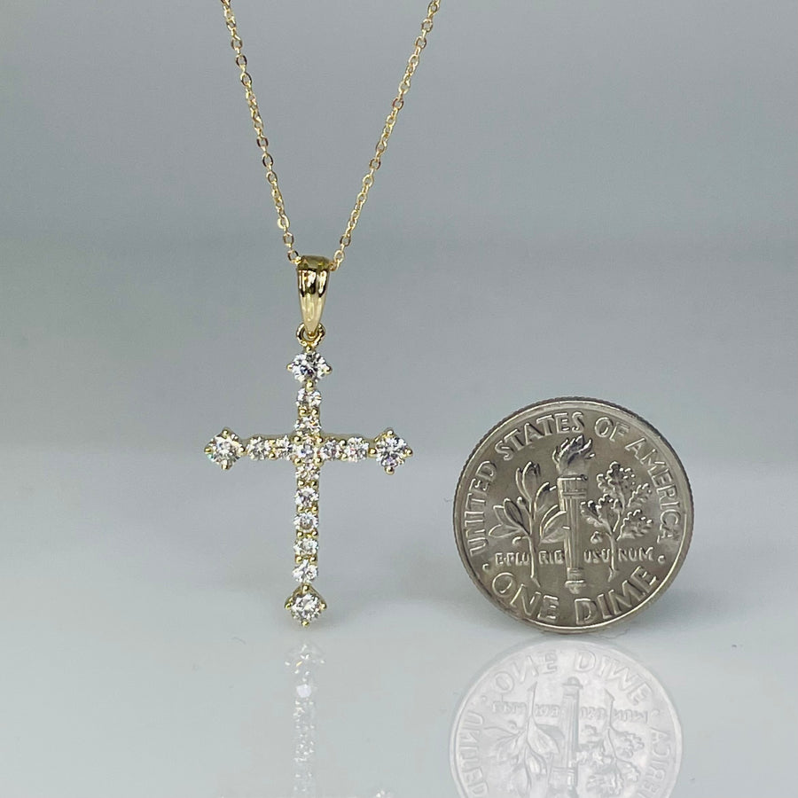 14K Yellow Gold Diamond Cross Necklace 0.53ct