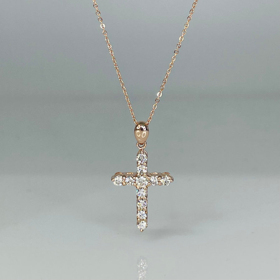 14K Rose Gold Diamond Cross Necklace 0.46ct