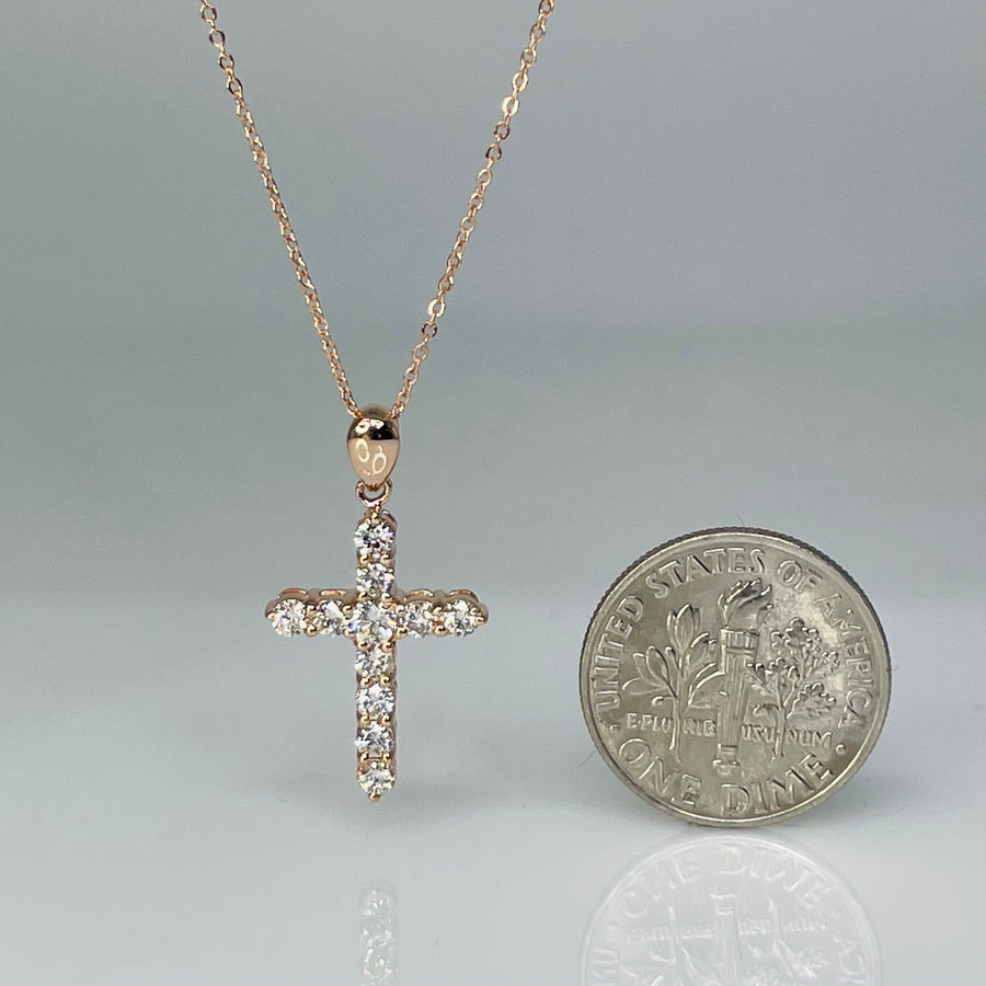 14K Rose Gold Diamond Cross Necklace 0.46ct